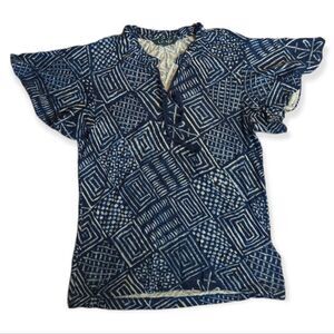 LAUREN Ralph Lauren Womens Print Linen Blend Tie Neck Top